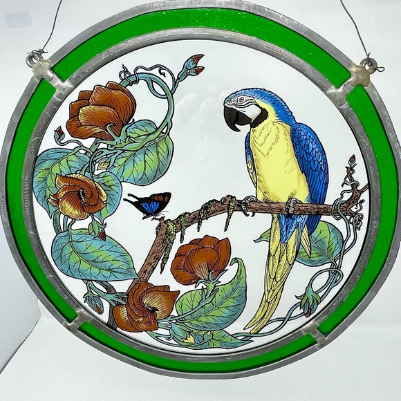 Other - Vintage Art Glass Suncatcher Colorful Parrot Butterfly Stained Glass Art